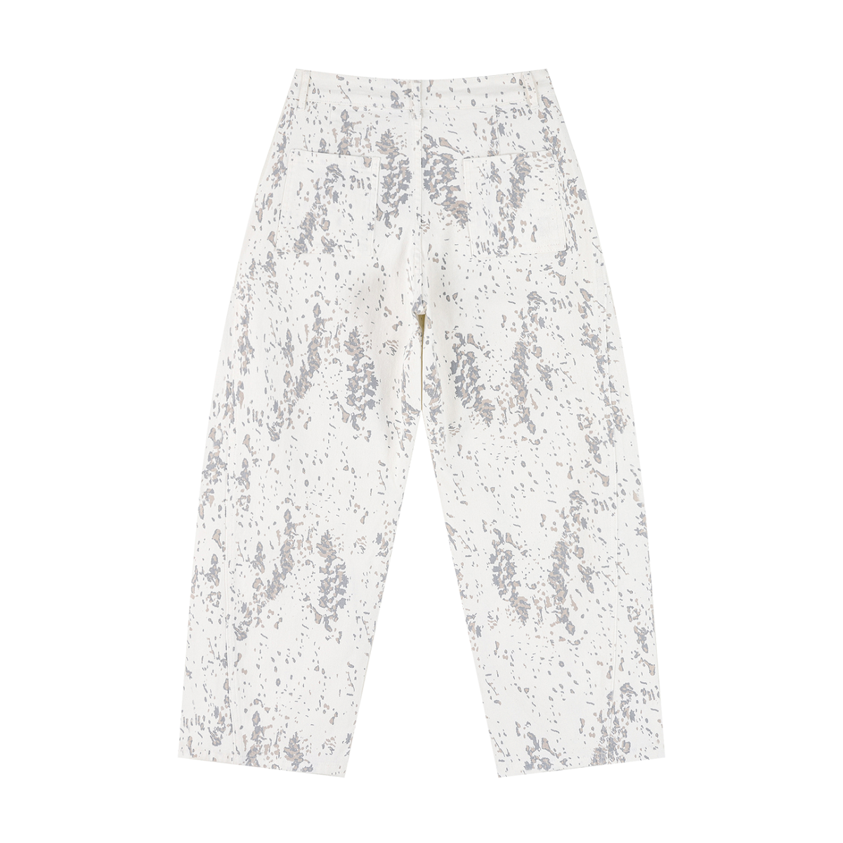 Women's Splatter Barrel Leg Jeans in leopard white, alternate angle