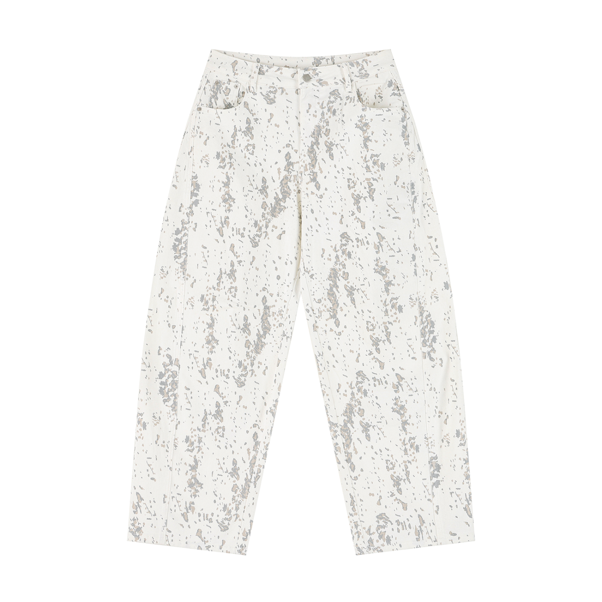 Women's Splatter Barrel Leg Jeans in leopard white