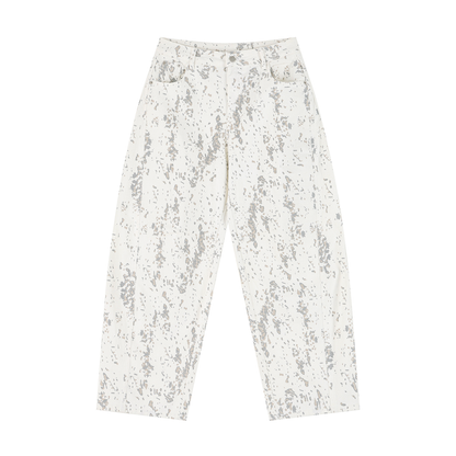 Women's Splatter Barrel Leg Jeans in leopard white
