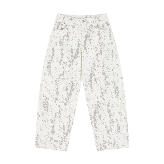 Women's Splatter Barrel Leg Jeans in leopard white