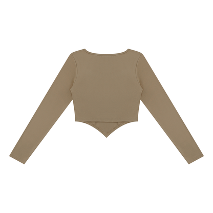 Women's Square Neck Cropped T-Shirt in light coffee, alternate angle