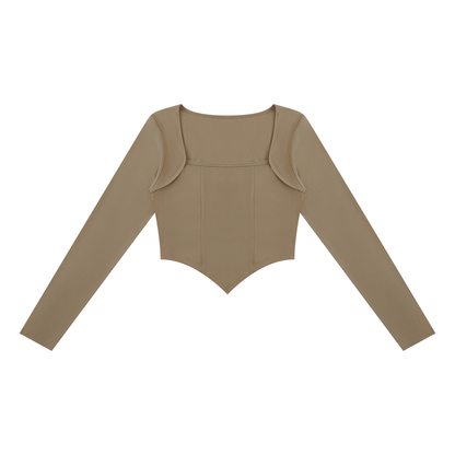 Women's Square Neck Cropped T-Shirt in light coffee
