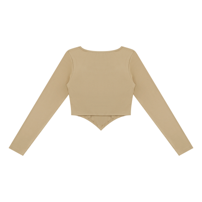 Women's Square Neck Cropped T-Shirt in pale khaki, alternate angle