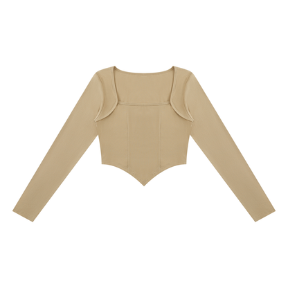 Women's Square Neck Cropped T-Shirt in pale khaki