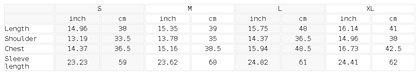Size chart for the Women's Square Neck Cropped T-Shirt