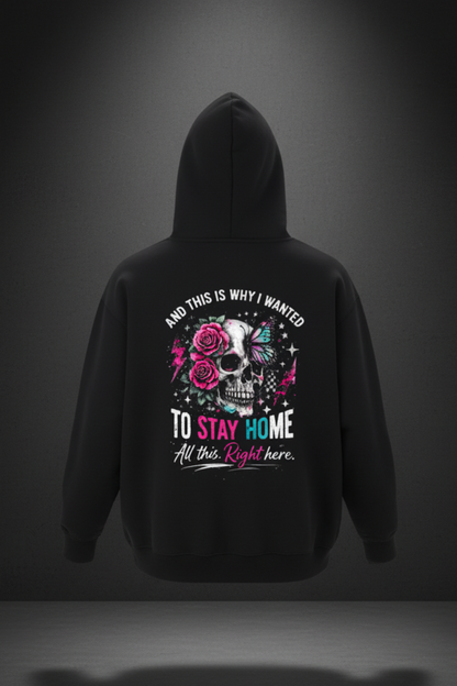 Women’s Stay Home Skull and Roses heavyweight hoodie in black