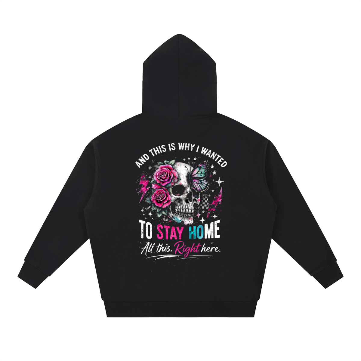Women’s Stay Home Skull & Roses Heavyweight Hoodie - Black – product image 1