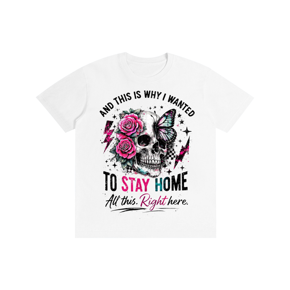 Women’s Stay Home Skull & Roses Lightweight Cotton T-Shirt – product image 1