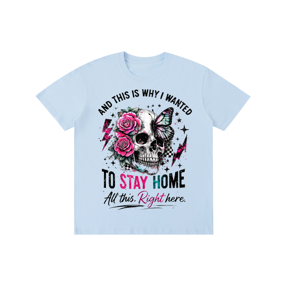 Women’s Stay Home Skull & Roses Lightweight Cotton T-Shirt – product image 3