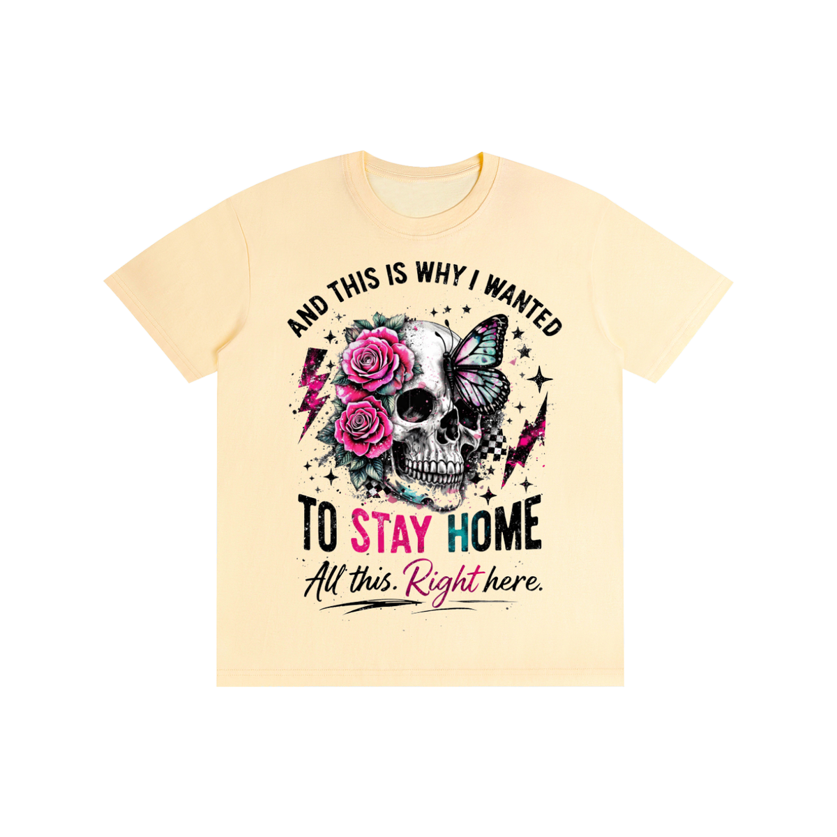 Women’s Stay Home Skull & Roses Lightweight Cotton T-Shirt – product image 4