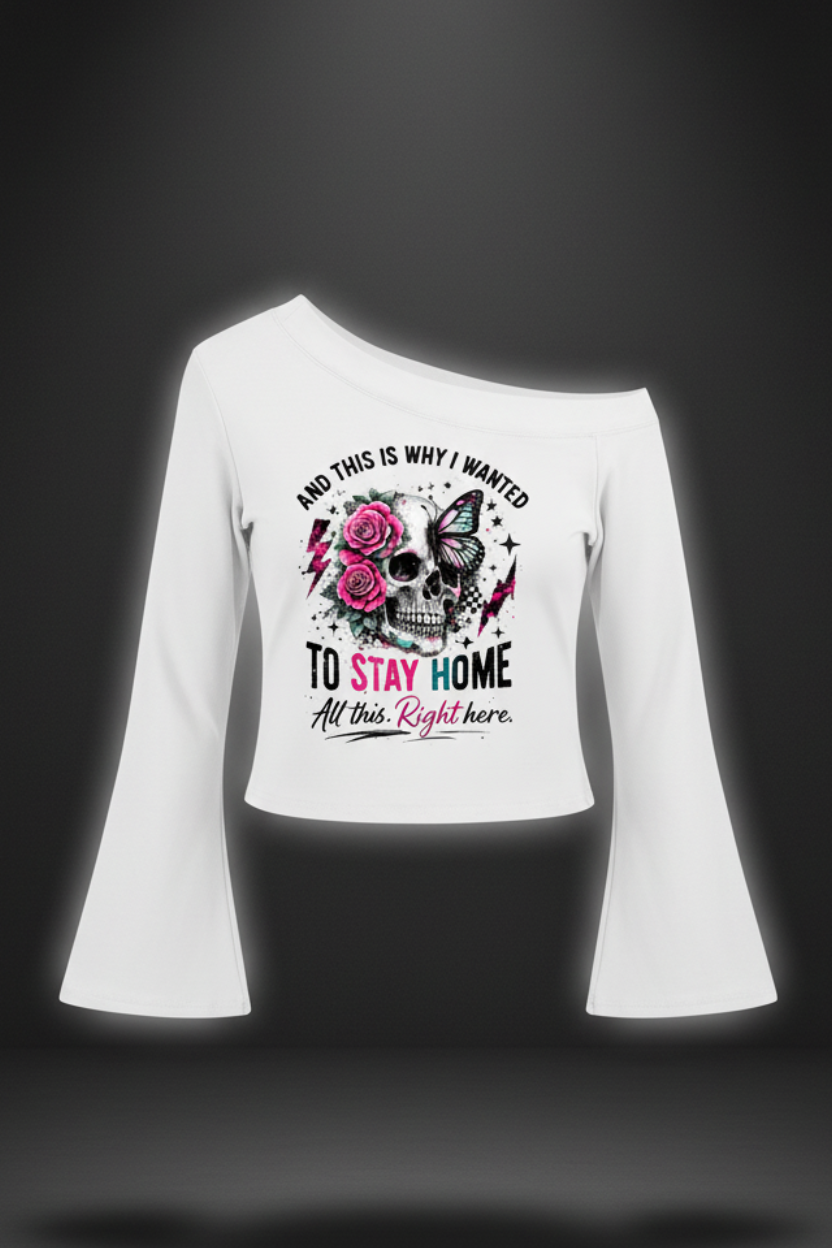 Women’s Stay Home Skull and Roses off-shoulder top in light colors