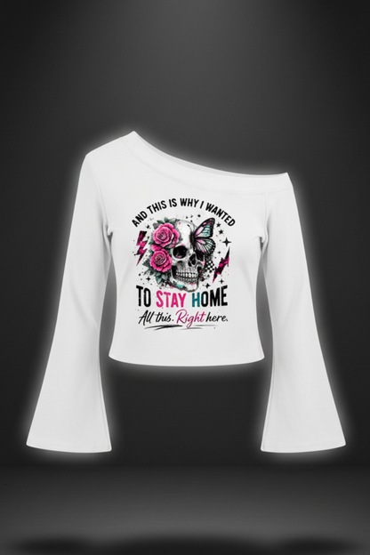 Women’s Stay Home Skull and Roses off-shoulder top in light colors