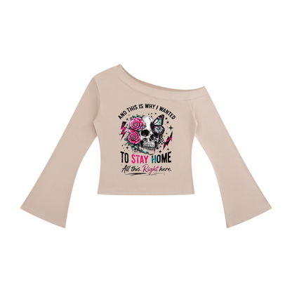 Women’s Stay Home Skull & Roses Off-Shoulder Top - Light Colors – product image 3