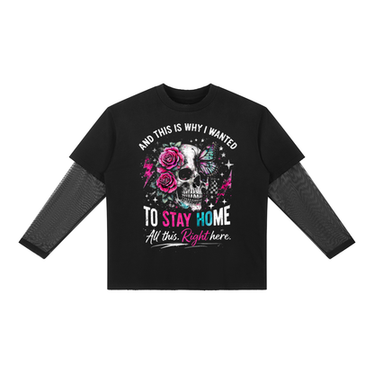 Women’s Stay Home Skull & Roses Sunfade Long Sleeve T-Shirt - Black – product image 1