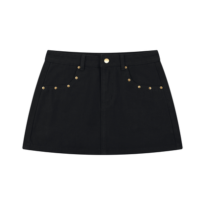 Women's Studded Denim Mini Skirt in black