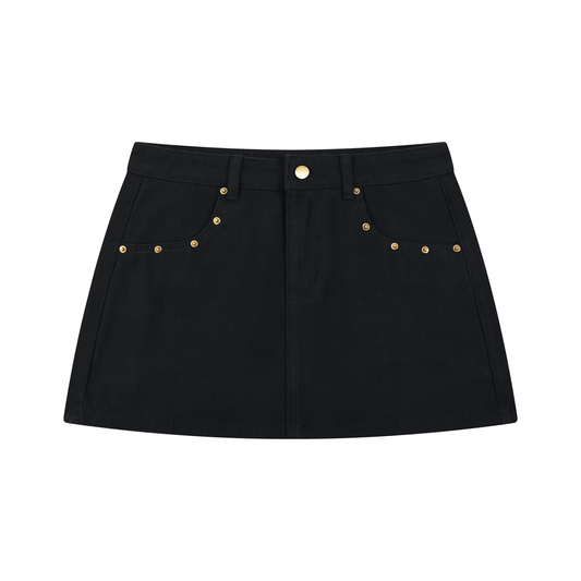 Women's Studded Denim Mini Skirt in black
