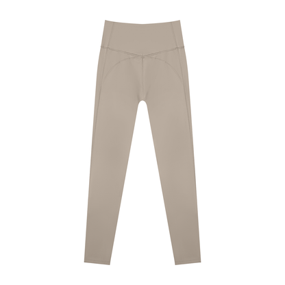 Women's Supportive High Rise Ankle Yoga Leggings in khaki, alternate angle