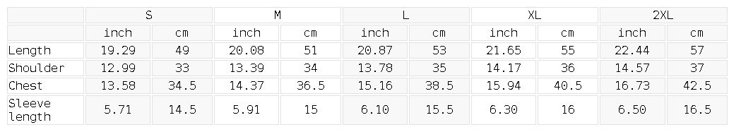Size chart for the Women's Tencel Baby T-Shirt
