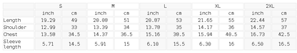 Size chart for the Women's Tencel Baby T-Shirt