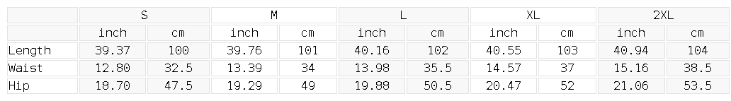 Size chart for the Women's Tencel Wide Leg Pants