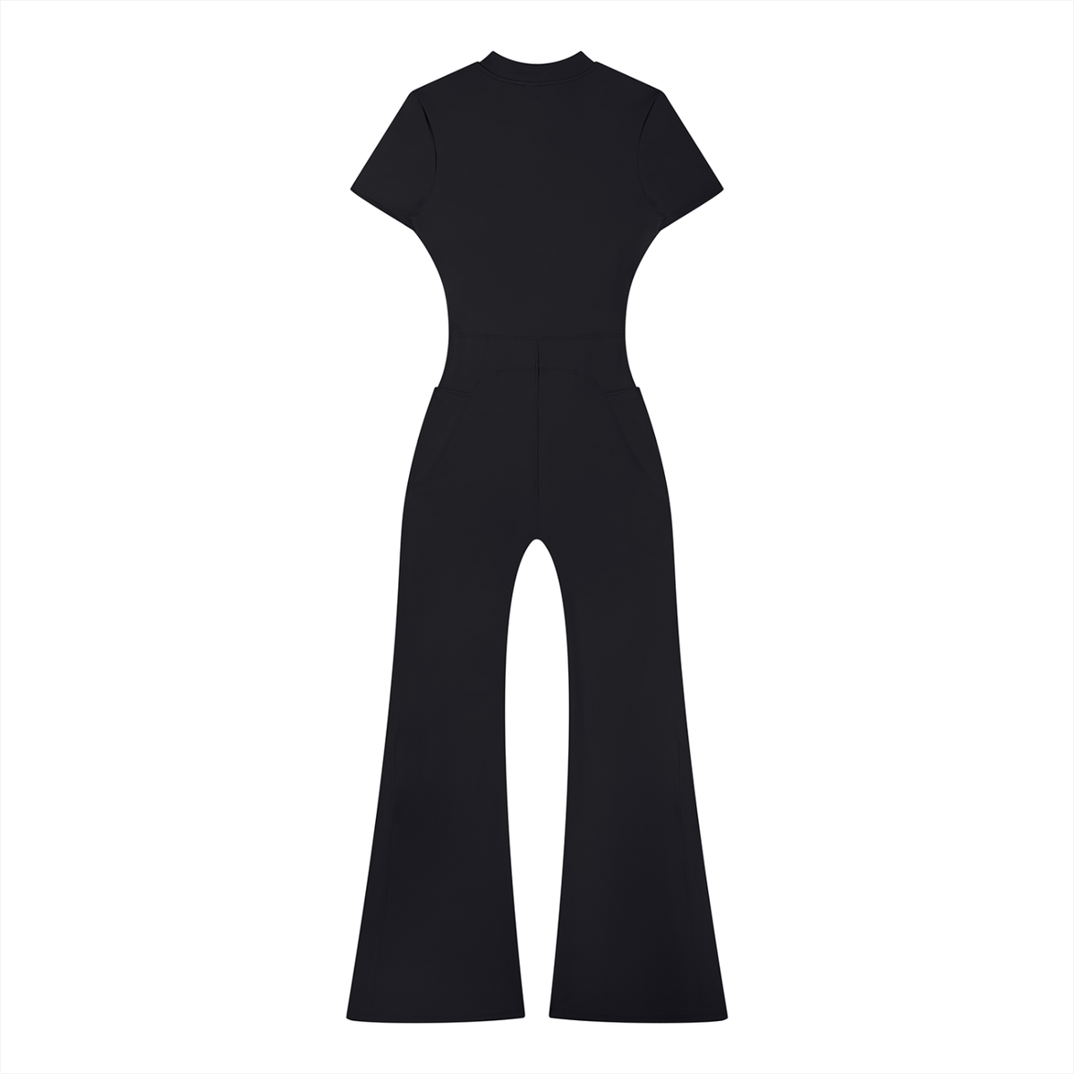 Women's Tight Flared Leg Quarter-Zip Jumpsuit in black, alternate angle