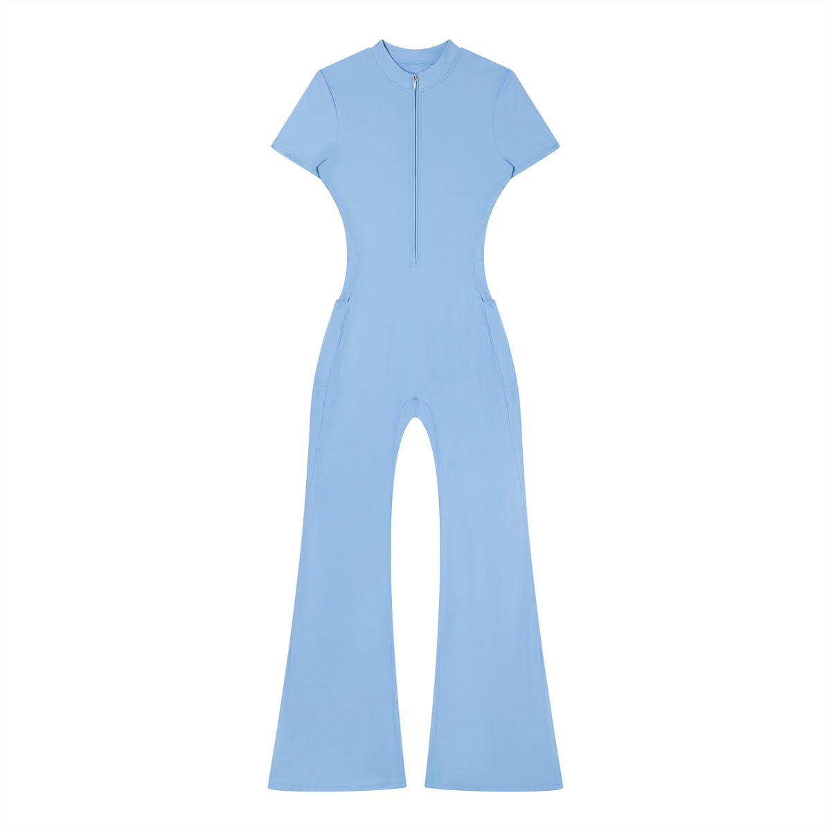 Women's Tight Flared Leg Quarter-Zip Jumpsuit in blue