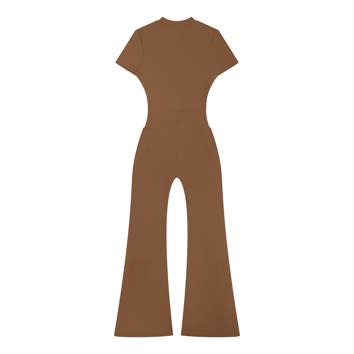 Women's Tight Flared Leg Quarter-Zip Jumpsuit in brown, alternate angle