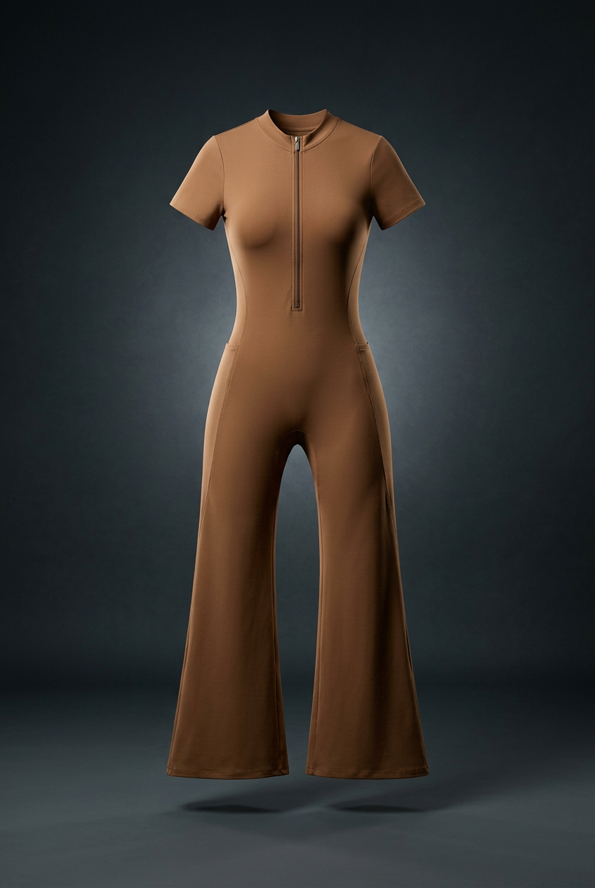 Women's Tight Flared Leg Quarter-Zip Jumpsuit