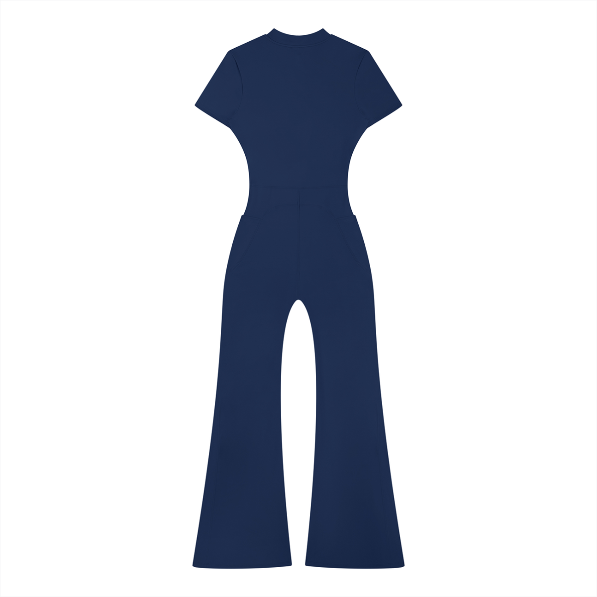 Women's Tight Flared Leg Quarter-Zip Jumpsuit in royal blue, alternate angle