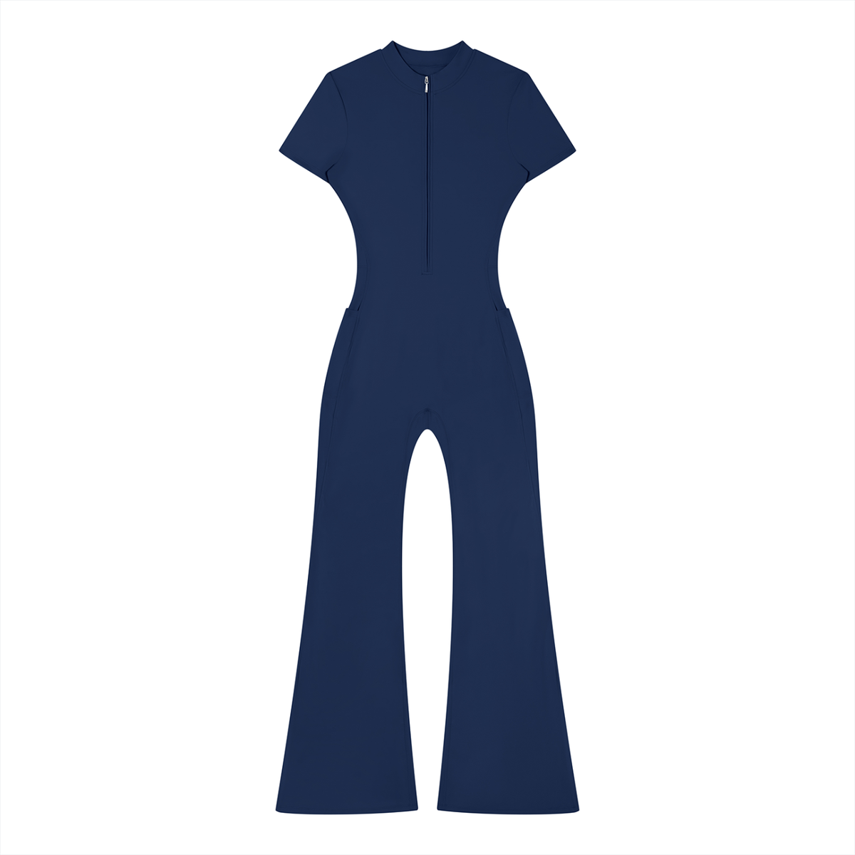Women's Tight Flared Leg Quarter-Zip Jumpsuit in royal blue