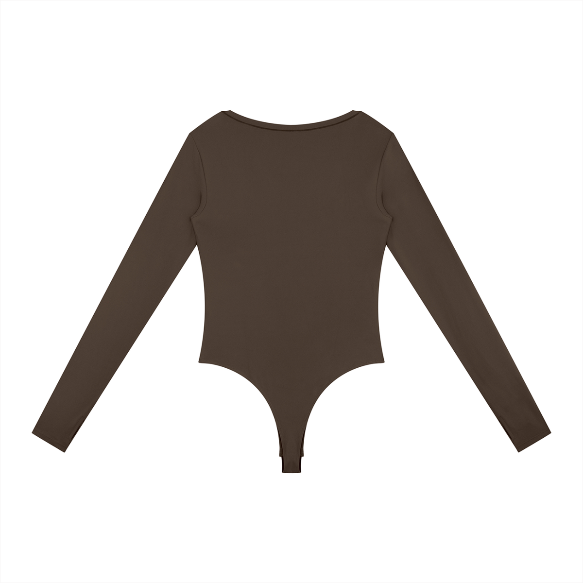 Women's Tight Long Sleeve Yoga Bodysuit in coffee, alternate angle