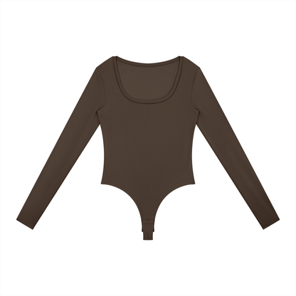 Women's Tight Long Sleeve Yoga Bodysuit in coffee