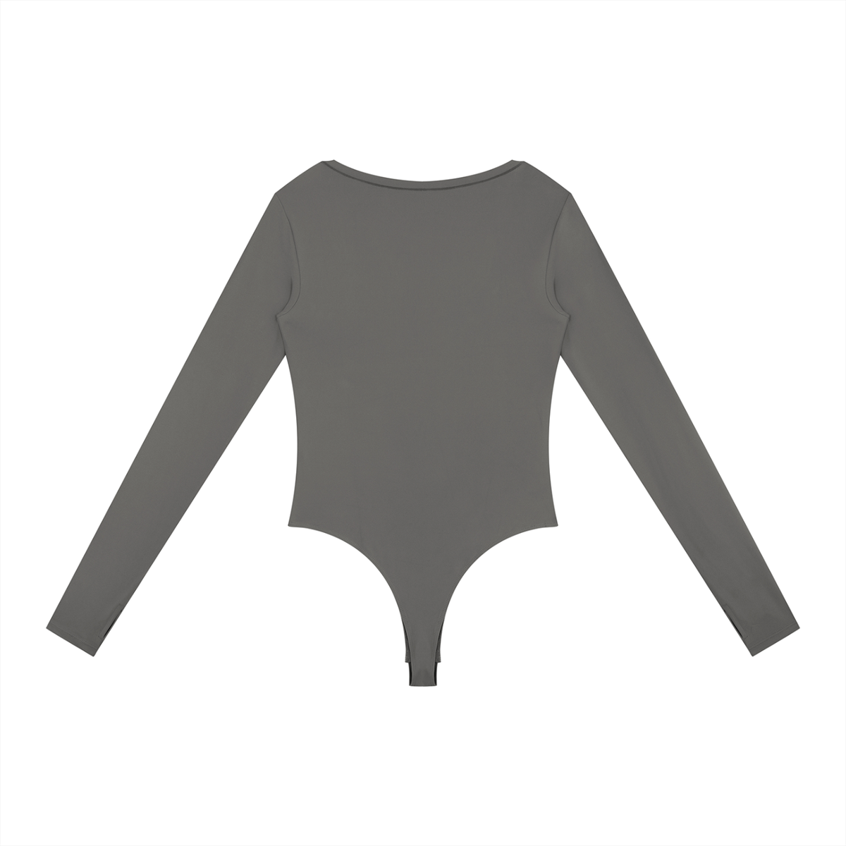 Women's Tight Long Sleeve Yoga Bodysuit in gray, alternate angle