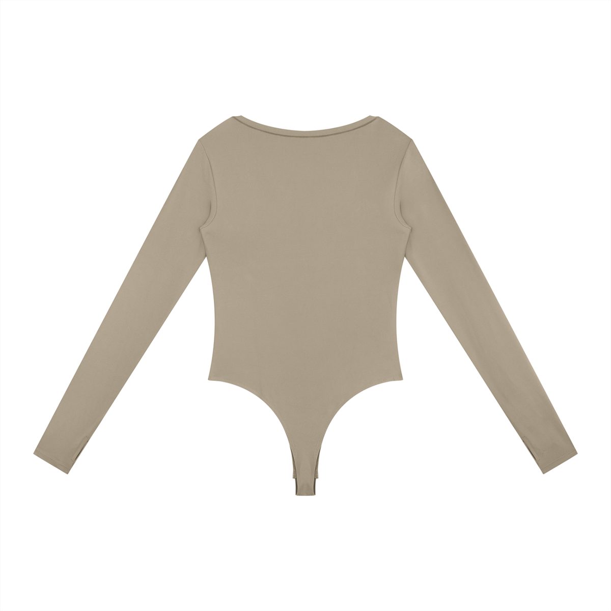 Women's Tight Long Sleeve Yoga Bodysuit in khaki, alternate angle