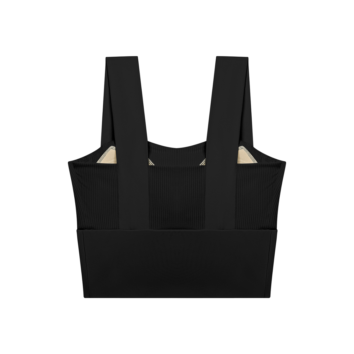 Women's Tonal Paneled Yoga Crop Tank Top in black, alternate angle