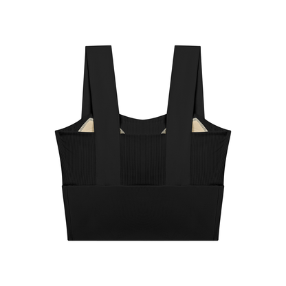 Women's Tonal Paneled Yoga Crop Tank Top in black, alternate angle