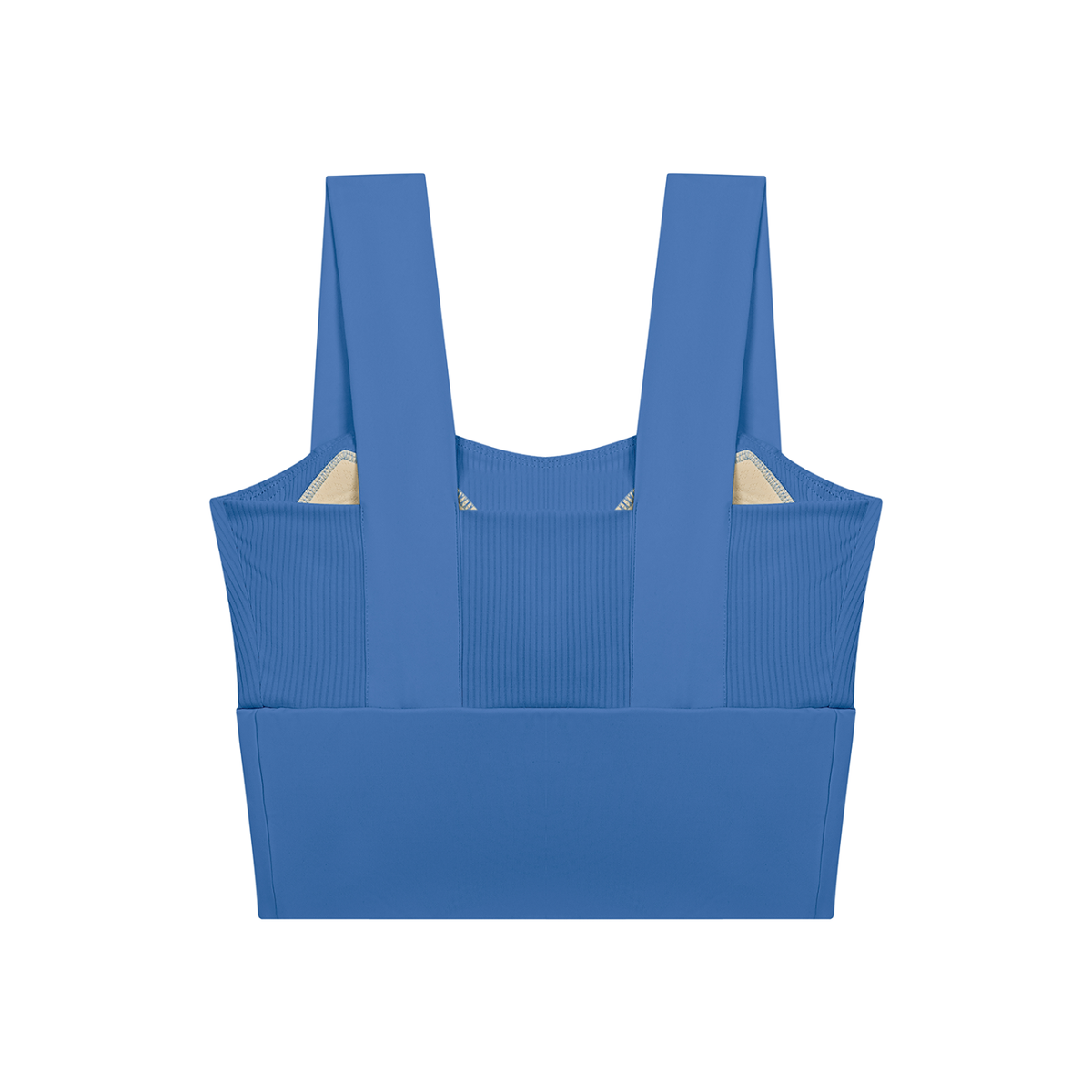 Women's Tonal Paneled Yoga Crop Tank Top in colorful blue, alternate angle