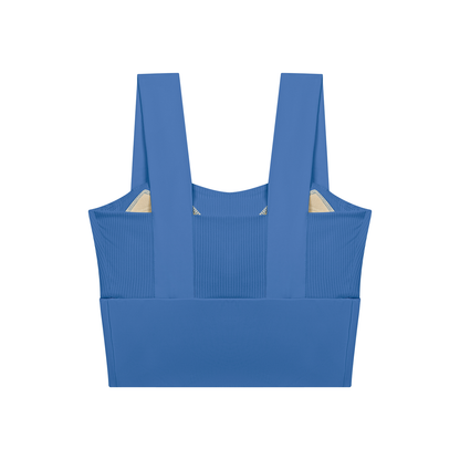 Women's Tonal Paneled Yoga Crop Tank Top in colorful blue, alternate angle