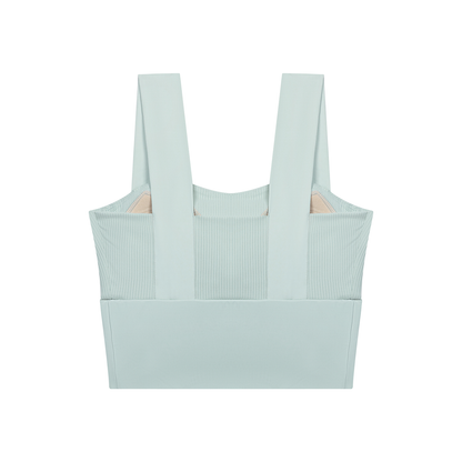 Women's Tonal Paneled Yoga Crop Tank Top in mint green, alternate angle