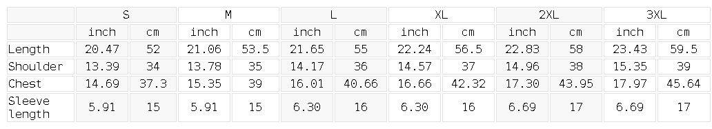 Size chart for the Women's Topstitch Training T-Shirt
