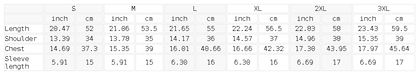 Size chart for the Women's Topstitch Training T-Shirt