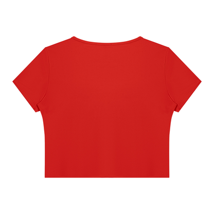 Women's Topstitch Yoga T-Shirt in red, alternate angle