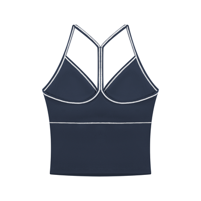 Women's Topstitch Yoga Tank Top in navy blue, alternate angle