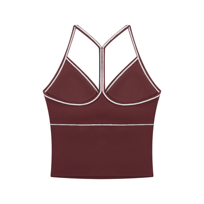 Women's Topstitch Yoga Tank Top in wine red, alternate angle
