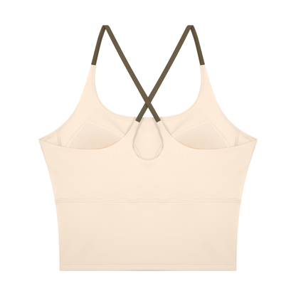 Women's U-Neck Color Block Yoga Tank Top in apricot, alternate angle