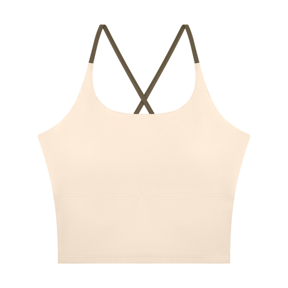Women's U-Neck Color Block Yoga Tank Top in apricot