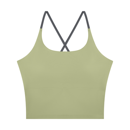 Women's U-Neck Color Block Yoga Tank Top in bean green