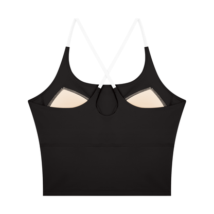 Women's U-Neck Color Block Yoga Tank Top in black, alternate angle