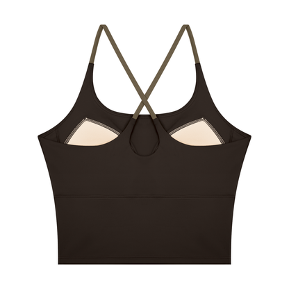 Women's U-Neck Color Block Yoga Tank Top in coffee, alternate angle