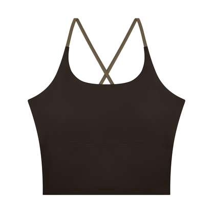 Women's U-Neck Color Block Yoga Tank Top in coffee